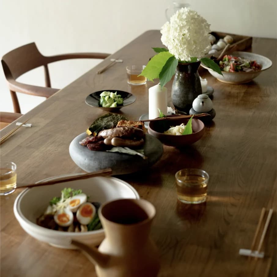 A rustic table set for lunch