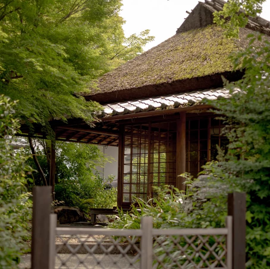 Japanese tea house and garden view