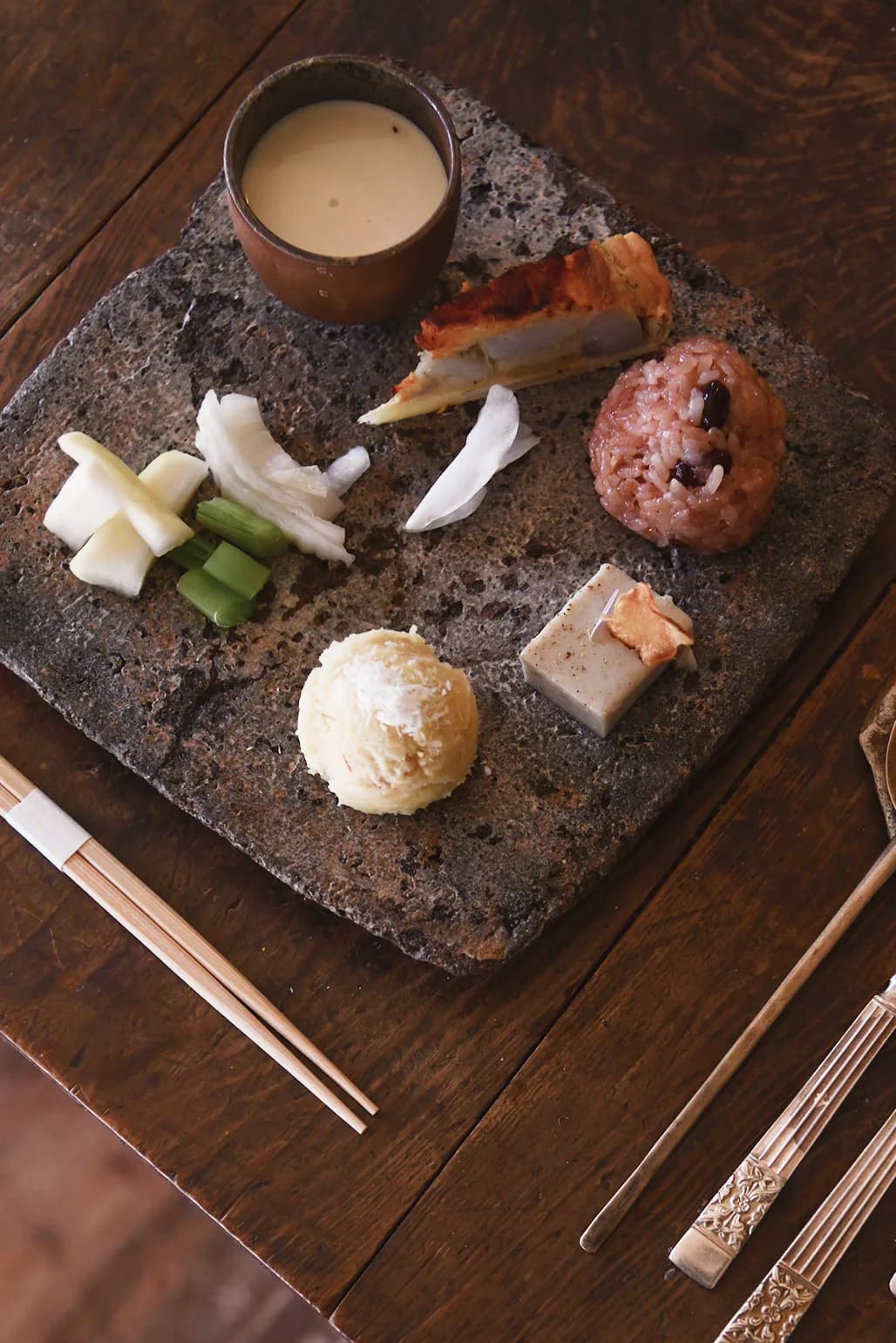 Various items from a farm-to-table Japanese meal