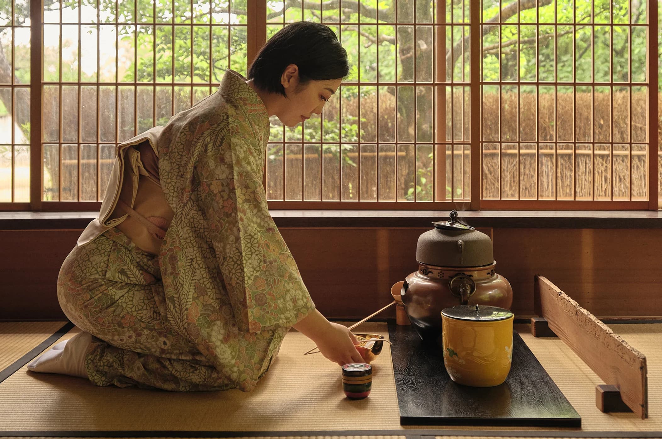 Traditional Japanese room with tatami mats and sliding doors