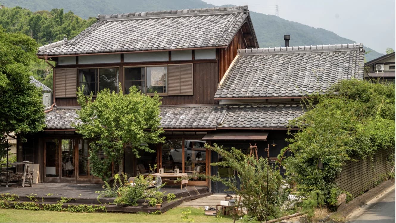 Traditional Japanese farmhouse with garden